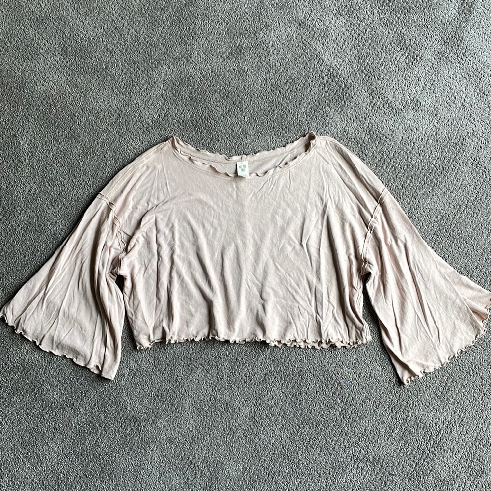 Free People We the Free Medium Tan Bell Sleeve Crop Top